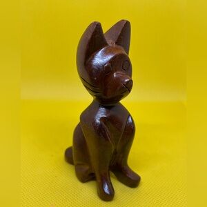Vintage Brown MCM/Mid Century Modern Mini Carved Wooden Cat